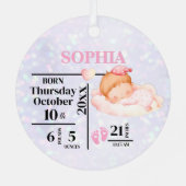 Baby Girl's Eerste Kerstgeboorte Statistieken & Fo Metalen Ornament (Achterkant)