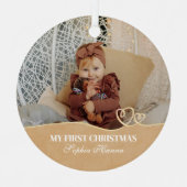 Baby Girl's Eerste Kerstgeboorte Statistieken & Fo Metalen Ornament (Voorkant)