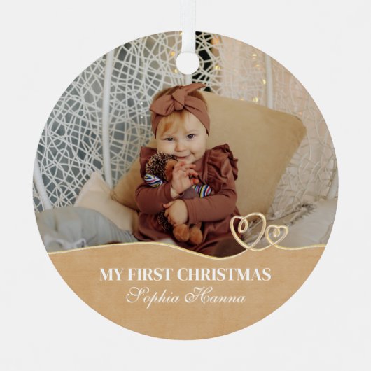 Baby Girl's Eerste Kerstgeboorte Statistieken & Fo Metalen Ornament (Voorkant)