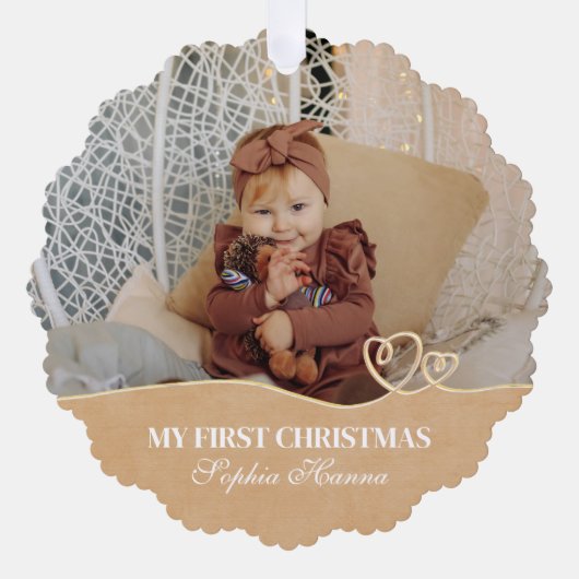 Baby Girl's Eerste Kerstgeboorte Statistieken & Fo Ornament Kaart (Voorkant)