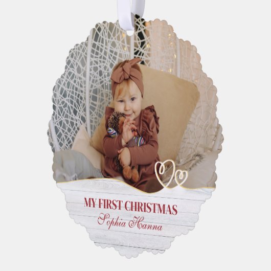 Baby Girl's Eerste Kerstgeboorte Statistieken & Fo Ornament Kaart (Links)