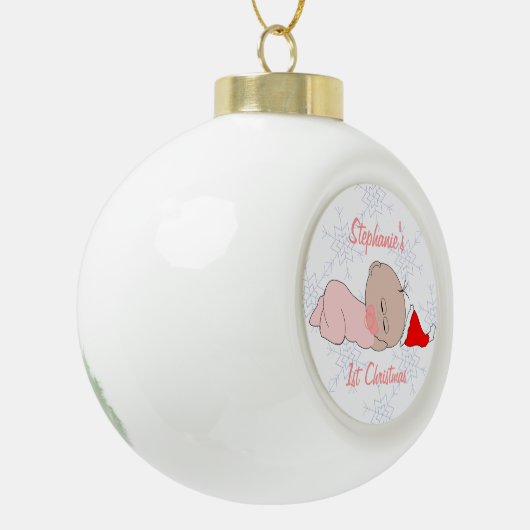Baby Girls Eerste Kerstmis Alleen tekst toevoegen Keramische Bal Ornament (Links)