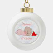 Baby Girls Eerste Kerstmis Alleen tekst toevoegen Keramische Bal Ornament (Voorkant)