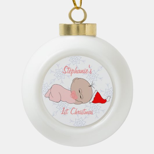 Baby Girls Eerste Kerstmis Alleen tekst toevoegen Keramische Bal Ornament (Voorkant)