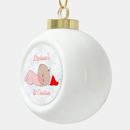 Baby Girls Eerste Kerstmis Alleen tekst toevoegen Keramische Bal Ornament (Rechts)