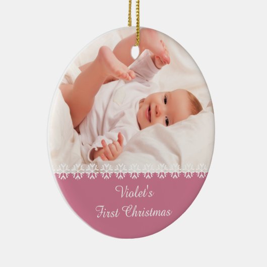 Baby Girls Eerste Kerstmis. Foto's en STATEN - Roz Keramisch Ornament (Rechts)
