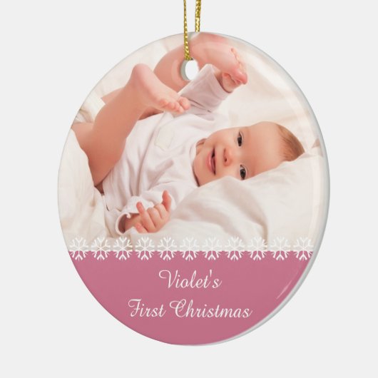 Baby Girls Eerste Kerstmis. Foto's en STATEN - Roz Keramisch Ornament (Links)