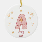 Baby Girl's eerste kerstmonogram met foto Keramisch Ornament (Voorkant)