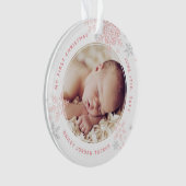 Baby Girl's eerste kerstroze snowflakes Foto Ornament (voorkant)