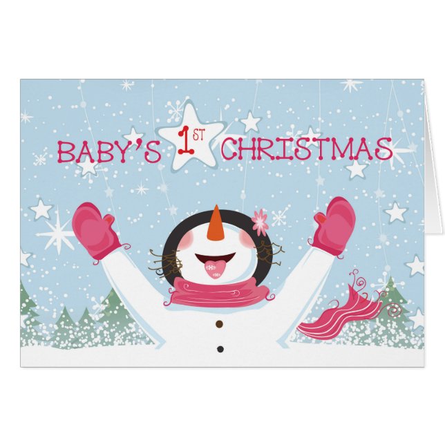Baby Girl's eerste kerstroze Snowman (Voorkant Horizontaal)