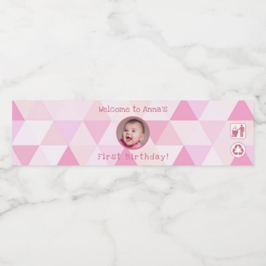 Baby Girl's Eerste Verjaardag | Etiket gebotteld w (Enkel label)