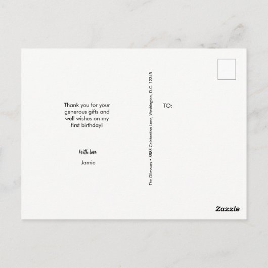 Baby Girl's eerste verjaardagsfeest Foto Briefkaart (Achterkant)