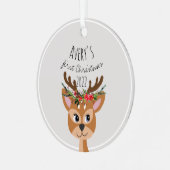 Baby Girls First Kerstfeestjes Reindester & Name Metalen Ornament (Voorkant links)