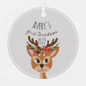Baby Girls First Kerstfeestjes Reindester & Name Metalen Ornament (Voorkant)