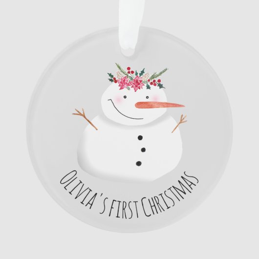 Baby Girls First kerstklep Snowman and Name Ornament (voorkant)