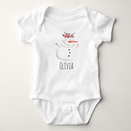 Baby Girls First kerstklep Snowman and Name Romper (Voorkant)