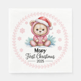 Baby Girl's First Xmas Napkins - Bewerkbare naam Servet