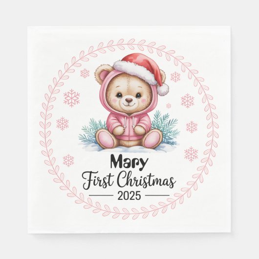 Baby Girl's First Xmas Napkins - Bewerkbare naam Servet (Voorkant)