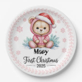 Baby Girl's First Xmas Paper Borden - Bewerkbaar Papieren Bordje (Voorkant)