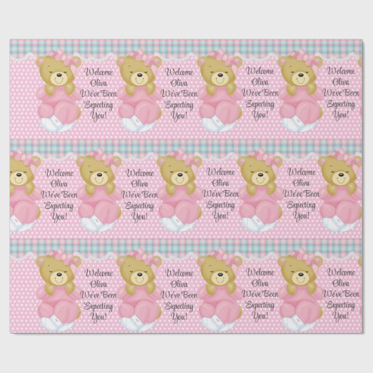 Baby Girl's Naam Tekst  roze aanpassen Cadeaupapier (Vlak)