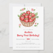 Baby Girls Strawberry Berry First Birthday  Kaart (Voorkant)