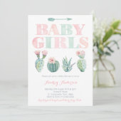 Baby Girls Twins Shower- of Sprinkle Cactus-thema Kaart (Staand voorkant)