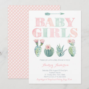 Baby Girls Twins Shower- of Sprinkle Cactus-thema Kaart