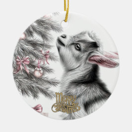 Baby Goat Christmas 11 and YOUR PHOTO Keramisch Ornament