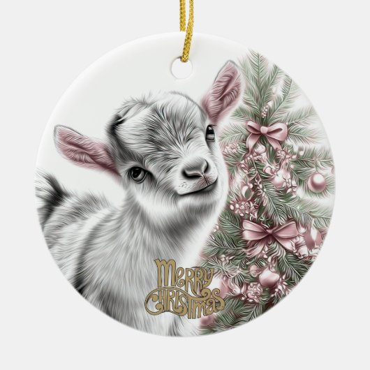 Baby Goat Christmas 14 and YOUR PHOTO Keramisch Ornament (Voorkant)