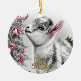 Baby Goat Christmas 15 and YOUR PHOTO Keramisch Ornament