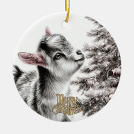 Baby Goat Christmas 17 and YOUR PHOTO Keramisch Ornament