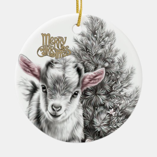 Baby Goat Christmas 18 and YOUR PHOTO Keramisch Ornament (Voorkant)
