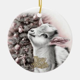 Baby Goat Christmas 1 and YOUR PHOTO Keramisch Ornament