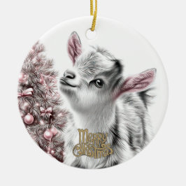 Baby Goat Christmas 20 and YOUR PHOTO Keramisch Ornament