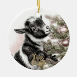 Baby Goat Christmas 2 and YOUR PHOTO Keramisch Ornament