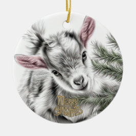 Baby Goat Christmas 3 and YOUR PHOTO Keramisch Ornament