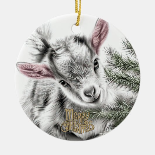 Baby Goat Christmas 3 and YOUR PHOTO Keramisch Ornament (Voorkant)