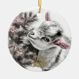 Baby Goat Christmas 4 and YOUR PHOTO Keramisch Ornament