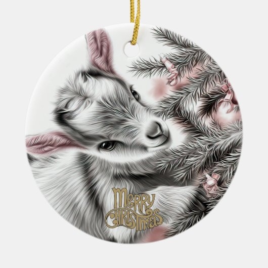 Baby Goat Christmas 5 and YOUR PHOTO Keramisch Ornament (Voorkant)