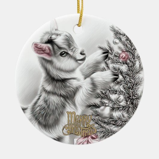 Baby Goat Christmas 8 and YOUR PHOTO Keramisch Ornament (Voorkant)