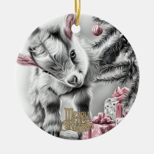 Baby Goat Christmas 9 and YOUR PHOTO Keramisch Ornament (Voorkant)
