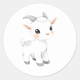 Baby Goat Kind Waterverf Art Ronde Sticker