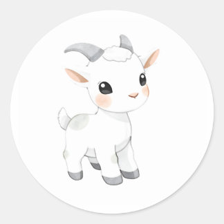 Baby Goat Kind Waterverf Art Ronde Sticker