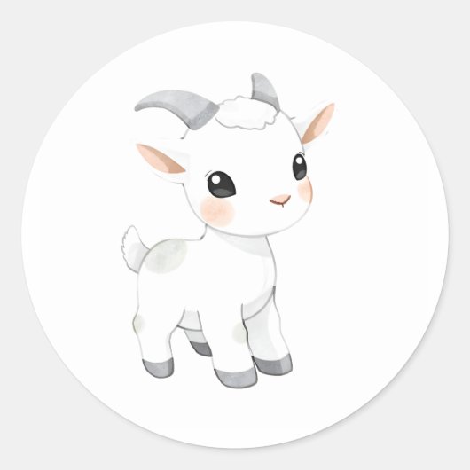 Baby Goat Kind Waterverf Art Ronde Sticker (Voorkant)