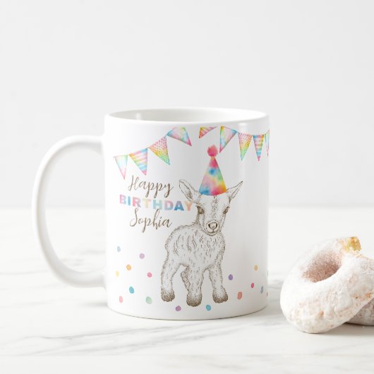 Baby Goat Party Animal Birthday Coffee Mok (Met donut)