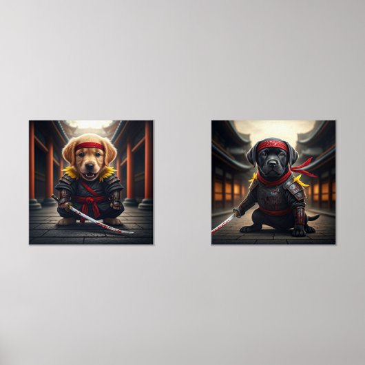 Baby Golden Retriever en zwarte Labrador Ninjas Muurkunst Sets (Voorkant)