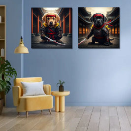 Baby Golden Retriever en zwarte Labrador Ninjas Muurkunst Sets