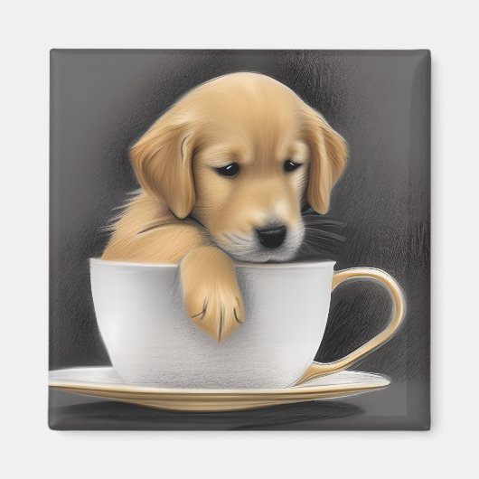 Baby Golden Retriever in een Tea Cup Graphic Magneet (Voorkant)