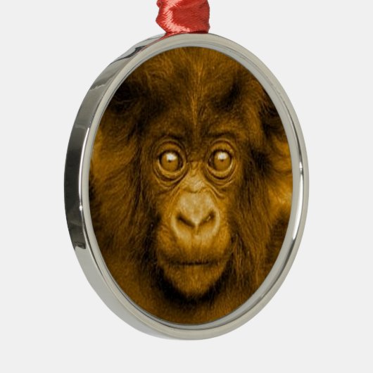Baby Gorilla Sepia Kleur Kerstversiering Metalen Ornament (Rechts)