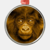 Baby Gorilla Sepia Kleur Kerstversiering Metalen Ornament (Voorkant)